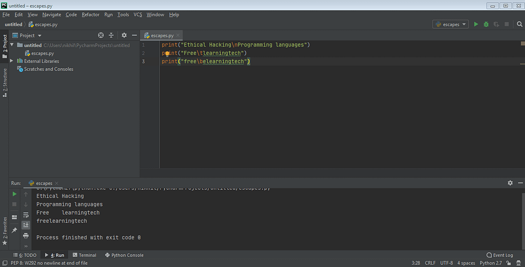 Escape Sequence python