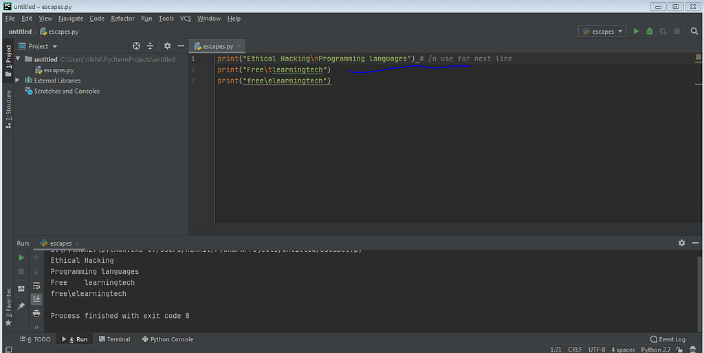 Escape Sequence python